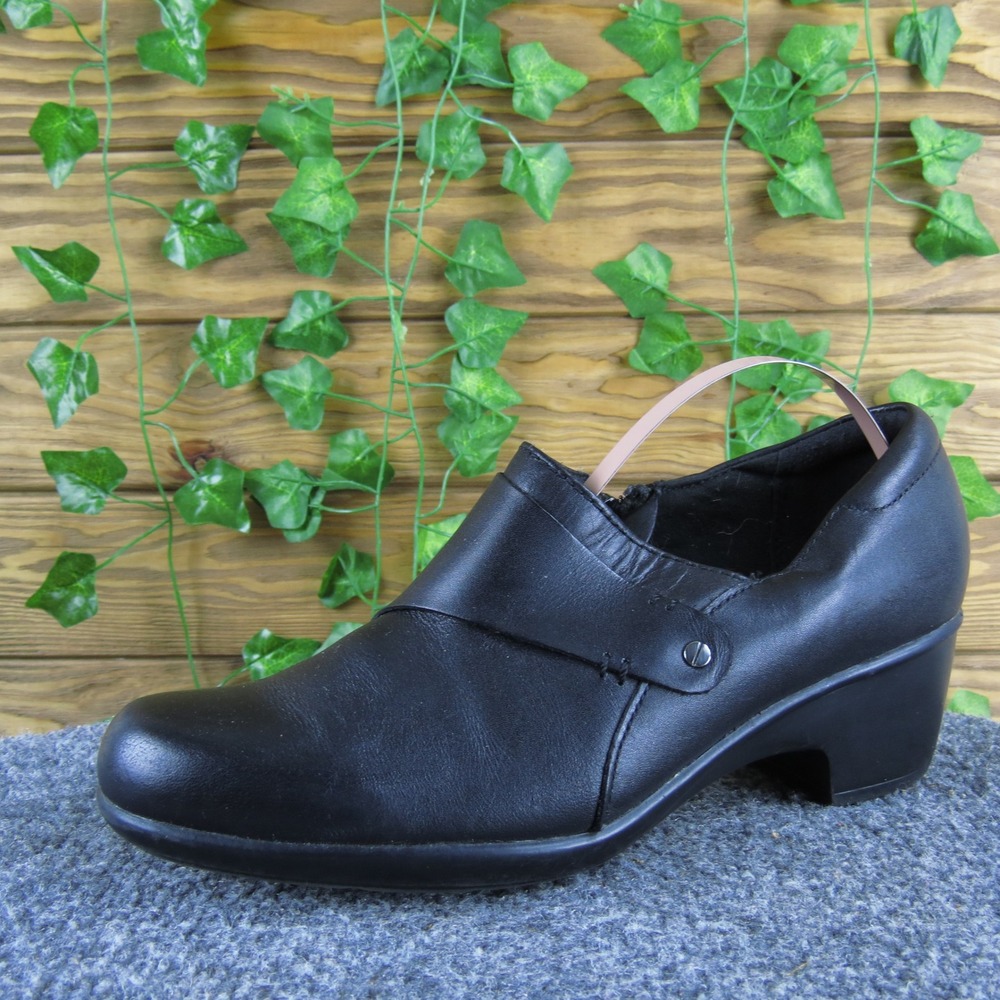 Clarks Emslie Essex Black Leather Slip On Heeled Comfort‎ Shoes Women's 8.5